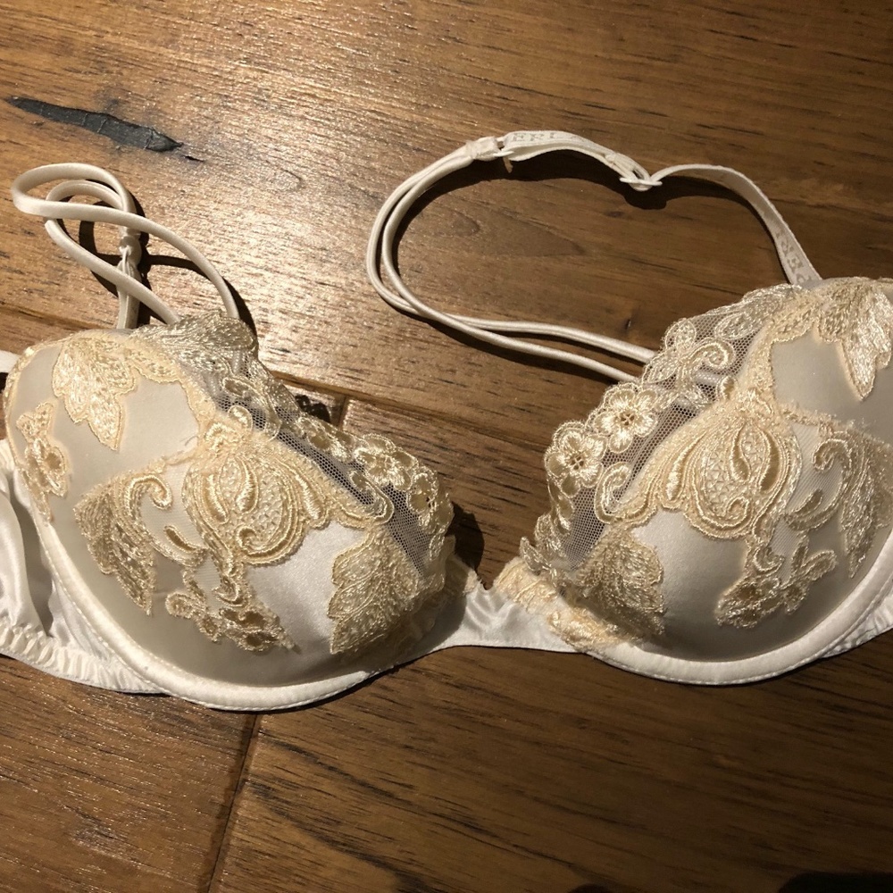 La Perla Maison Silk White Bra with Gold Lace 32C